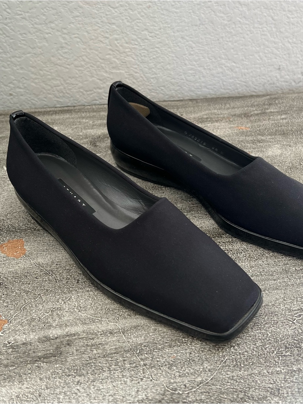 Stuart Weitzman Walker Micro Stretch Wedge Shoes Black Square Toe Size 8.5